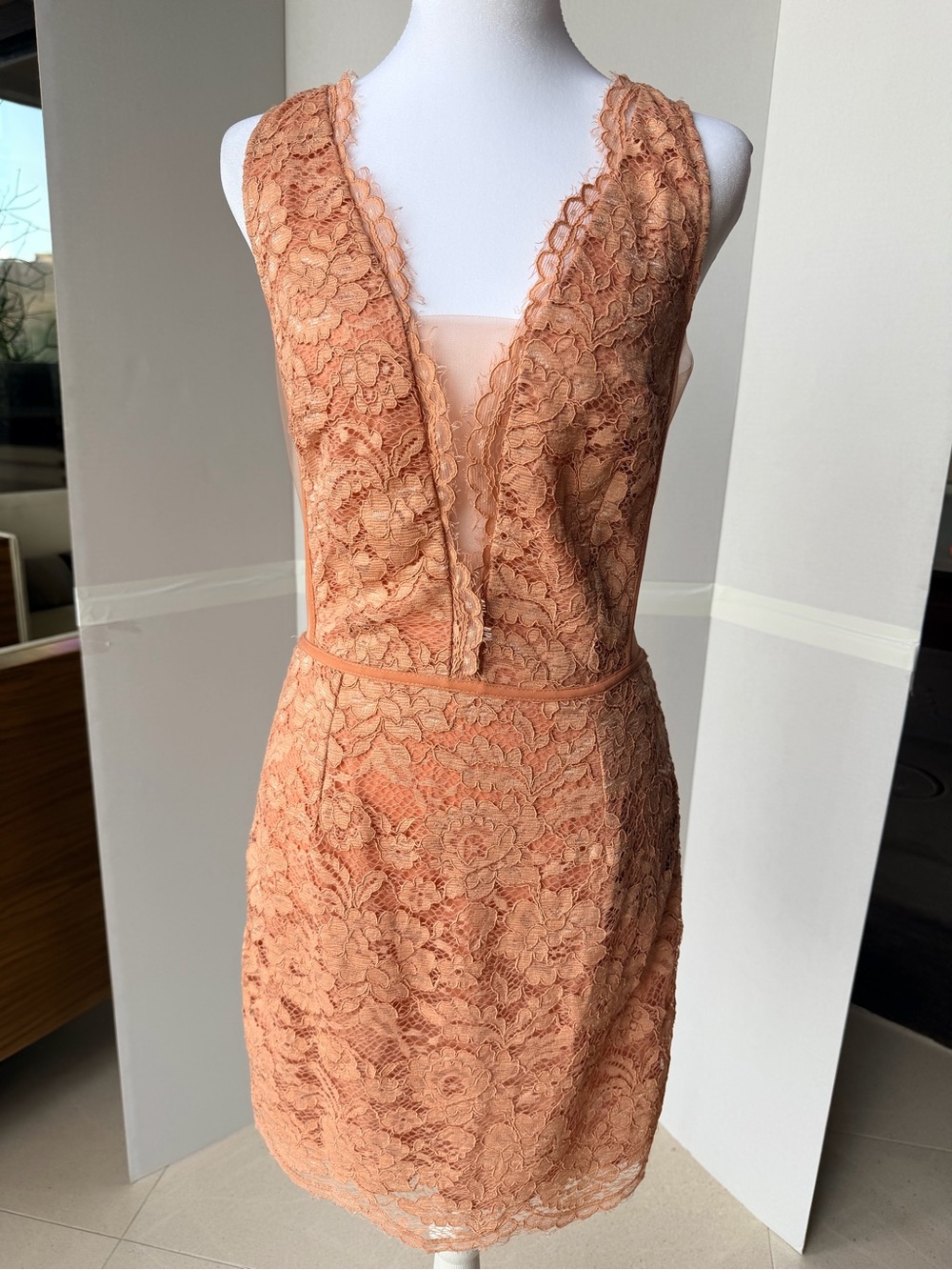 Elisabetta Franchi Lace Mini Dress in Peachy Coral NWT